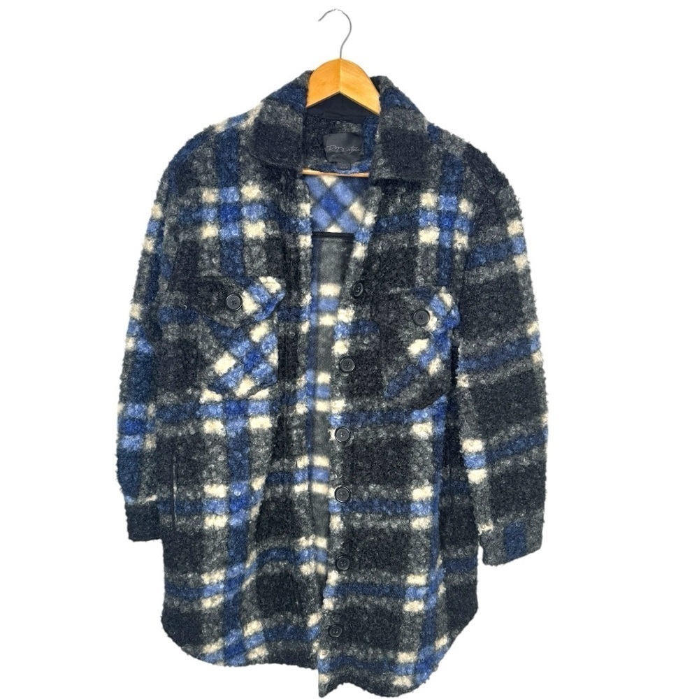 NWOT Anthropologie RD Style Eva Blue Black Plaid Boucle Shirt Jacket Size Small - Picture 2 of 14